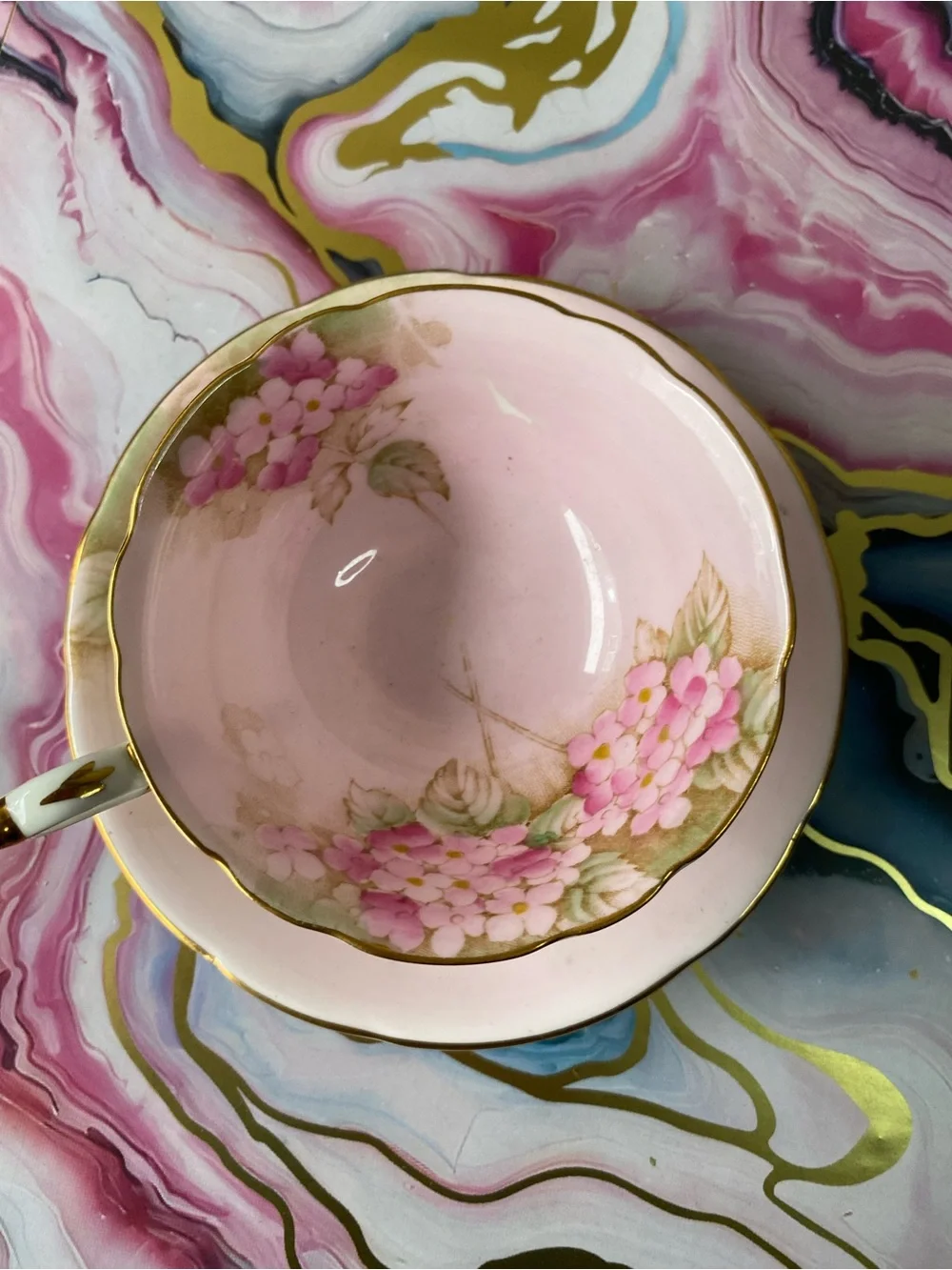 Vintage Paragon Pink Hydrangea Teacup Saucer Fine Bone China Double Warrant